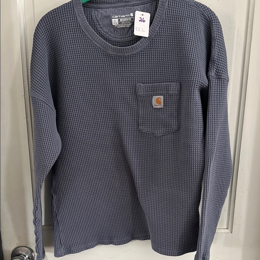 Carhartt Blue Gray Long Sleeve Tee Waffle Knit Crew Neck